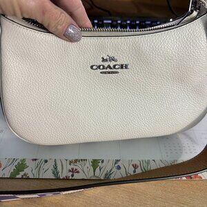 Coach Chalk/Light Violet Teri Checkerboard Leather Shoulder Bag WITH ID CASE